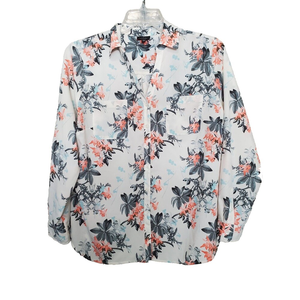 Talbots Nantucket Floral Roll-Tab Sleeve Button-Up Shirt Size XLP